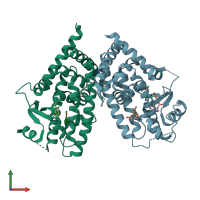 PDB entry 3adu coloured by chain, front view.
