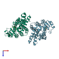 PDB entry 3adv coloured by chain, top view.