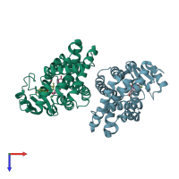PDB entry 3adx coloured by chain, top view.