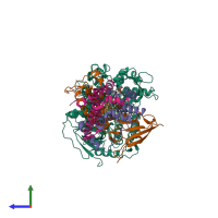 PDB entry 3ae1 coloured by chain, side view.