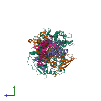 PDB entry 3ae6 coloured by chain, side view.