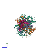 PDB entry 3ae9 coloured by chain, side view.