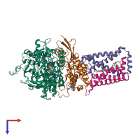 PDB entry 3aed coloured by chain, top view.