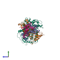 PDB entry 3aeg coloured by chain, side view.