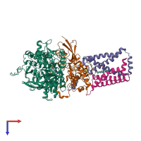 PDB entry 3aeg coloured by chain, top view.