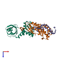 PDB entry 3aev coloured by chain, top view.