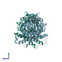 PDB entry 3aff coloured by chain, side view.