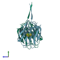 PDB entry 3afk coloured by chain, side view.