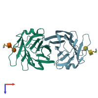 PDB entry 3afk coloured by chain, top view.