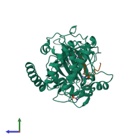 PDB entry 3agm coloured by chain, side view.