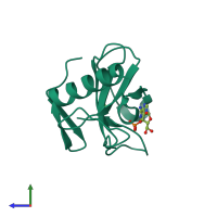 PDB entry 3agn coloured by chain, side view.