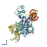PDB entry 3agv coloured by chain, side view.