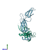 PDB entry 3agx coloured by chain, side view.