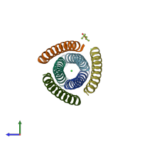 PDB entry 3aha coloured by chain, side view.