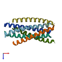 PDB entry 3aha coloured by chain, top view.