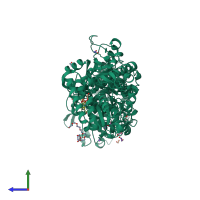 PDB entry 3ahe coloured by chain, side view.