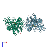 PDB entry 3aht coloured by chain, top view.