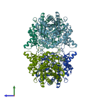 PDB entry 3ahx coloured by chain, side view.