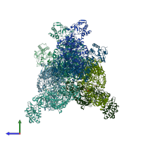 PDB entry 3aib coloured by chain, side view.