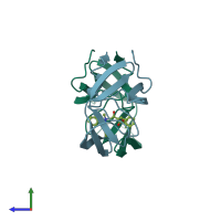 PDB entry 3aid coloured by chain, side view.