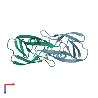 PDB entry 3aid coloured by chain, top view.