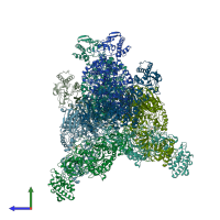 PDB entry 3aie coloured by chain, side view.