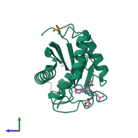 PDB entry 3aig coloured by chain, side view.