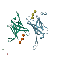 PDB entry 3aih coloured by chain, front view.