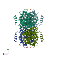 PDB entry 3aik coloured by chain, side view.