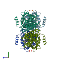 PDB entry 3aim coloured by chain, side view.