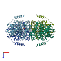 PDB entry 3aim coloured by chain, top view.