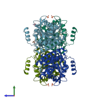 PDB entry 3ain coloured by chain, side view.