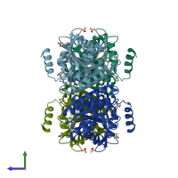 PDB entry 3aio coloured by chain, side view.