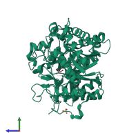 PDB entry 3aiu coloured by chain, side view.