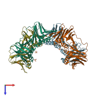 PDB entry 3aiz coloured by chain, top view.