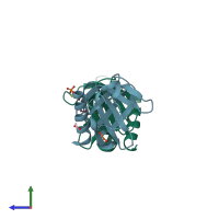 PDB entry 3aj4 coloured by chain, side view.
