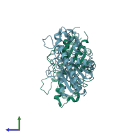 PDB entry 3aja coloured by chain, side view.