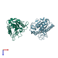 PDB entry 3aja coloured by chain, top view.