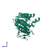 PDB entry 3ajd coloured by chain, side view.