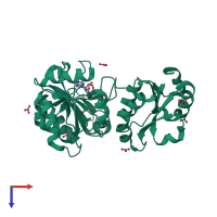 PDB entry 3aje coloured by chain, top view.