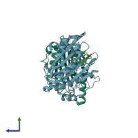 PDB entry 3ajg coloured by chain, side view.