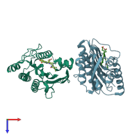 PDB entry 3ajg coloured by chain, top view.
