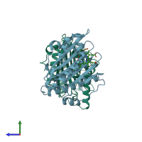 PDB entry 3ajh coloured by chain, side view.