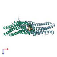 PDB entry 3ajm coloured by chain, top view.