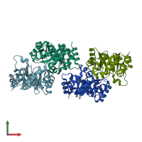 PDB entry 3ajx coloured by chain, front view.