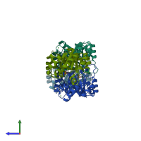 PDB entry 3ajx coloured by chain, side view.