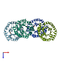PDB entry 3ajx coloured by chain, top view.