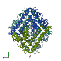 PDB entry 3ak3 coloured by chain, side view.