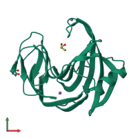 PDB entry 3akr coloured by chain, front view.