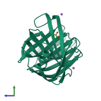 PDB entry 3akr coloured by chain, side view.